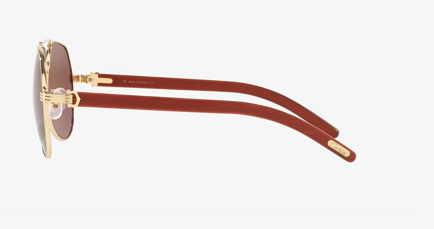 Cartier CT0272S sunglasses Color 004 Burgundy Wood-Gold/Brown lenses
