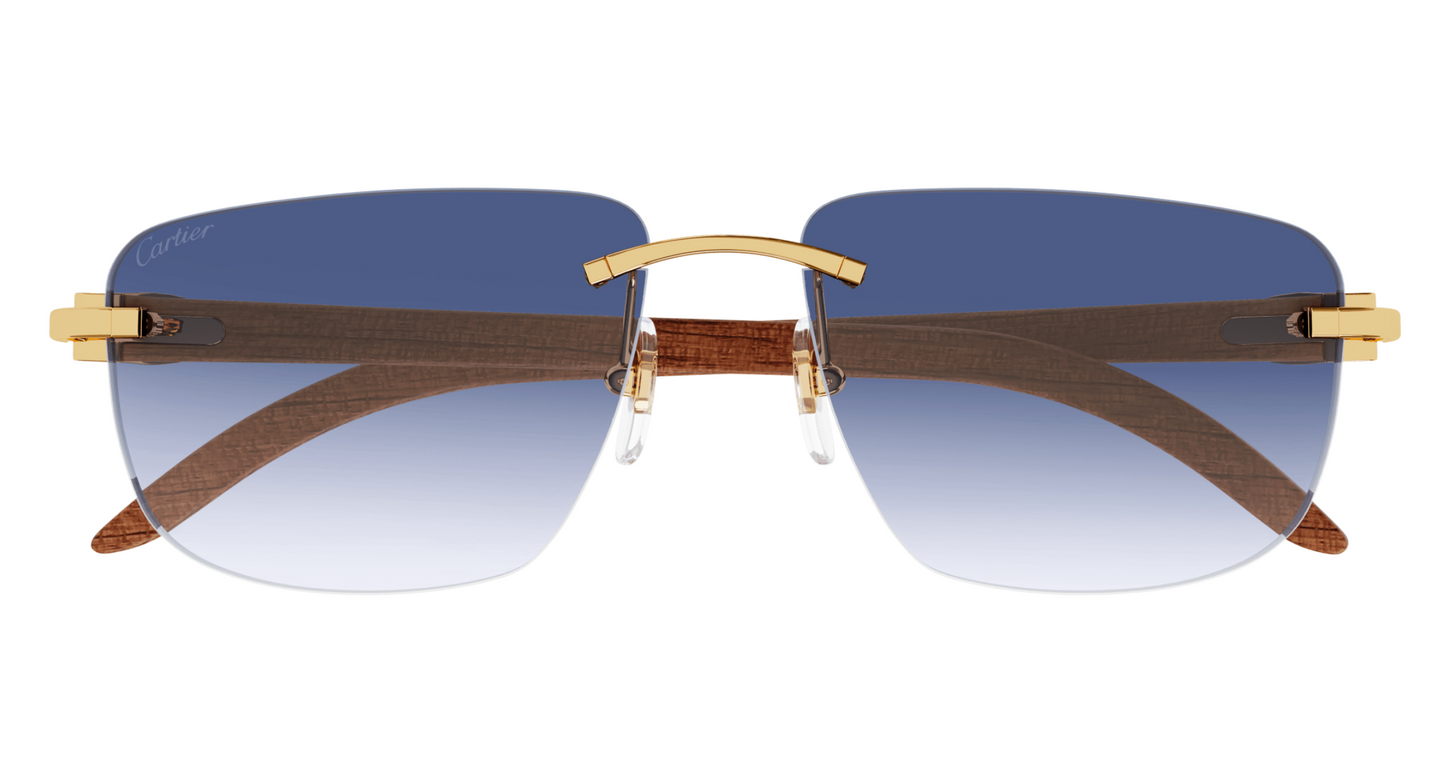Cartier CT0040RS Sunglasses Color 001 Mohagany Wood-Gold / Blue gradient lenses