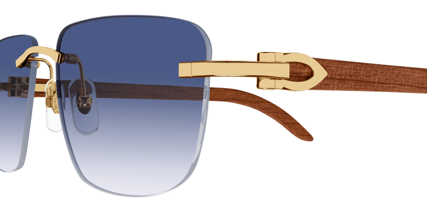 Cartier CT0040RS Sunglasses Color 001 Mohagany Wood-Gold / Blue gradient lenses