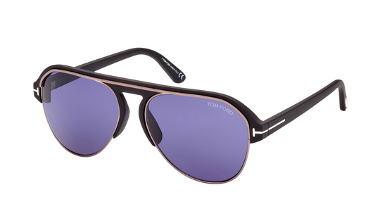 (Copy) Tom Ford TF0929 Marshall sunglasses color 02V Matt Black / Blue lenses