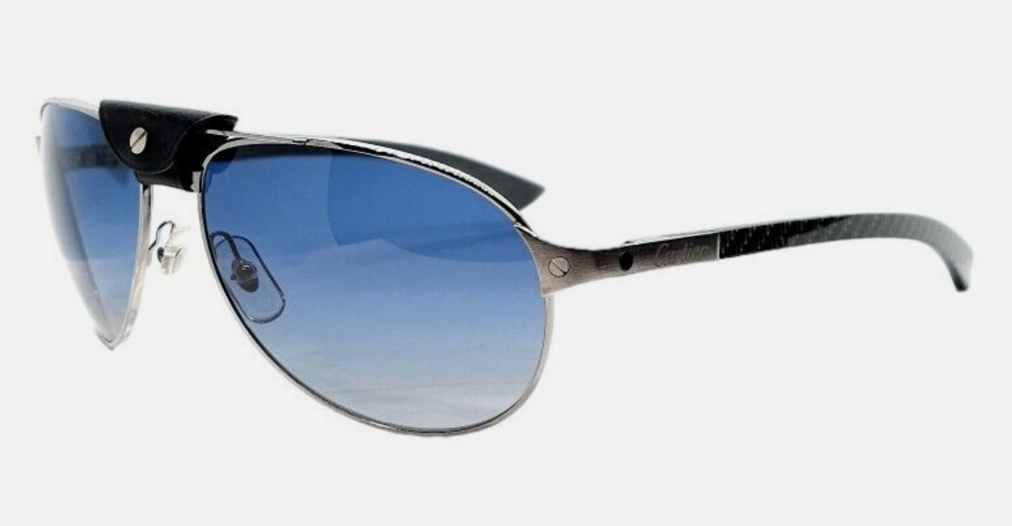 Cartier CT0088S sunglasses Carbon Fiber-Wood Color 002 Silver/Blue Polarized lenses